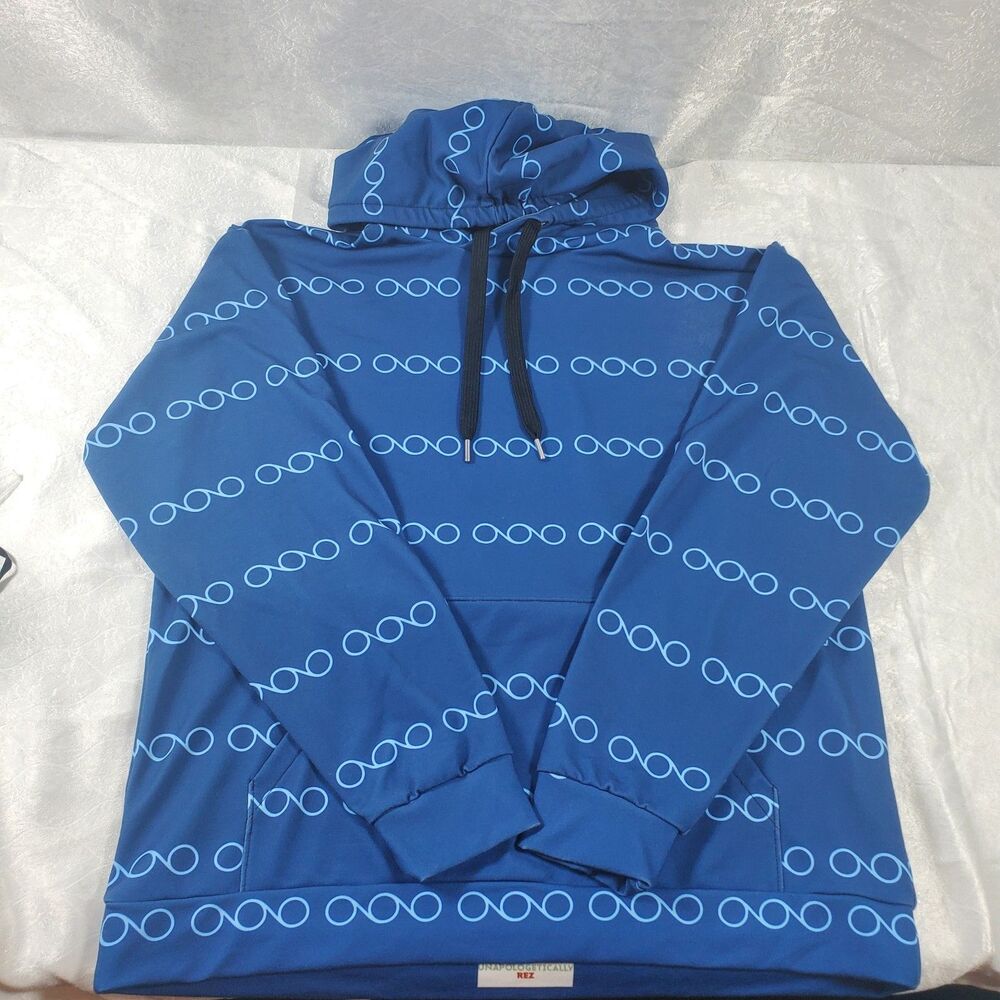 Unapologetically Rez Blue Infinity Print Pullover Hoodie Size L Indigenous